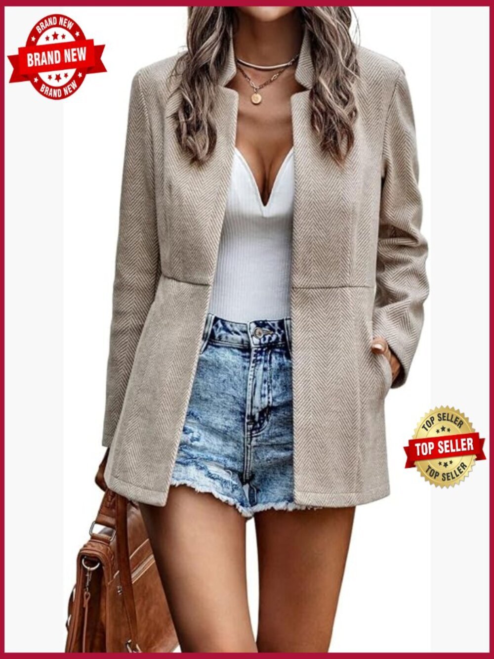Open Front Long Sleeve Notch Collar Blazer Jacket Work Office